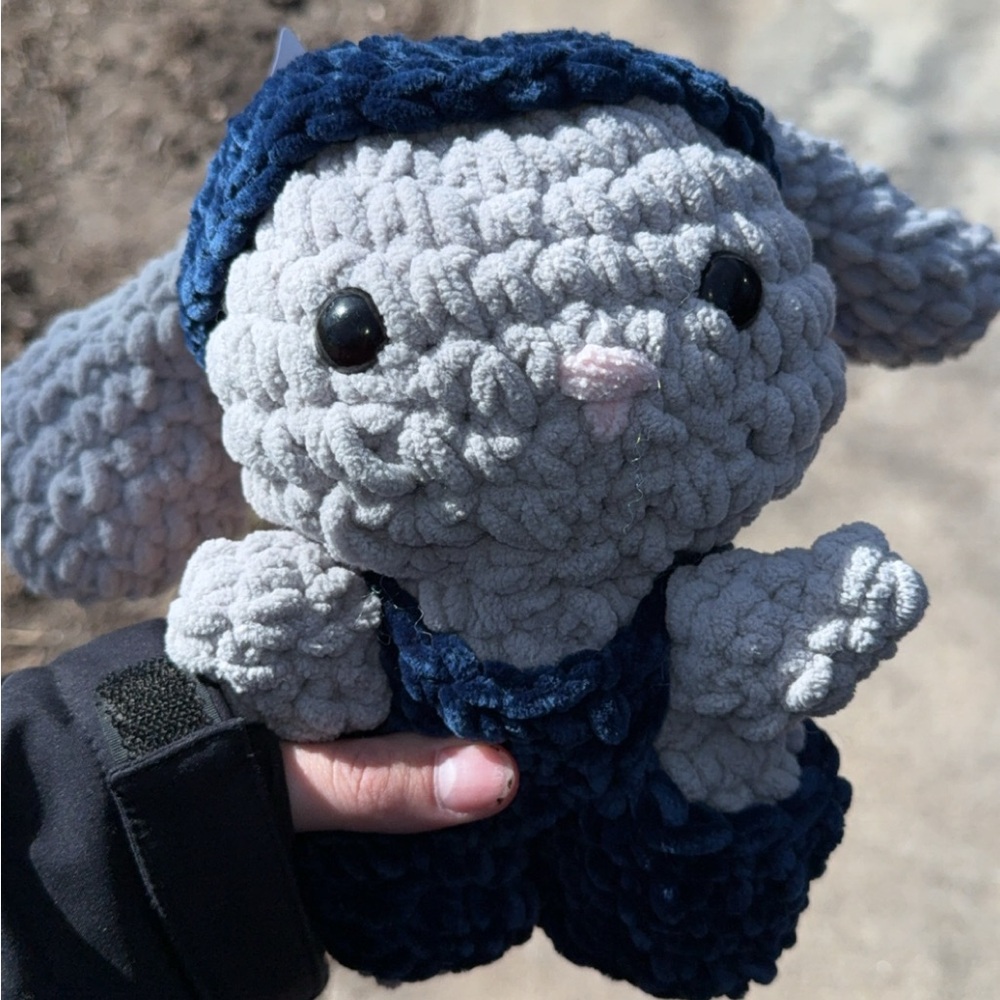 Cute Gray and Blue Crochet Bunny Plush